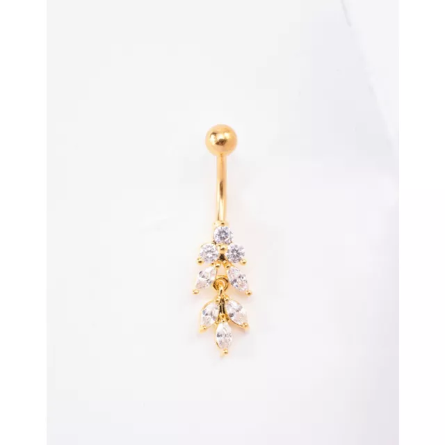 Triple CZ Leaves Titanium Dangle Belly Ring - 14 Gauge