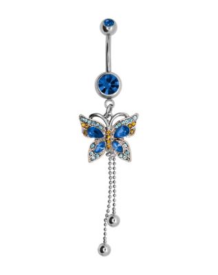 Blue Weed Leaf Dangle Belly Ring - 14 Gauge - Spencer's