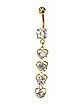 CZ Goldplated Hearts Dangle Belly Ring - 14 Gauge