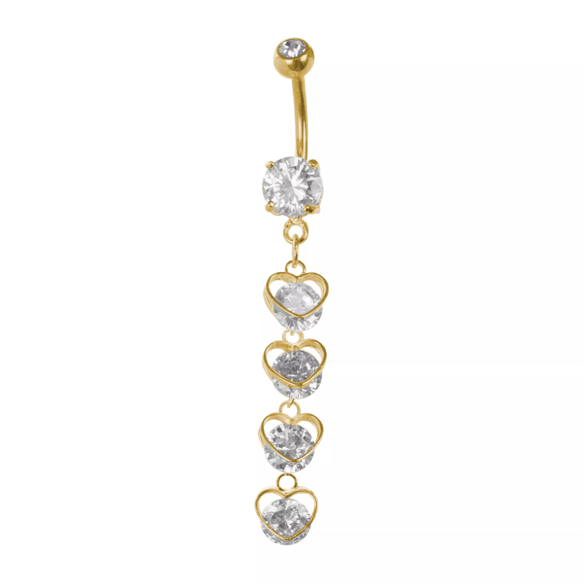 CZ Goldplated Hearts Dangle Belly Ring - 14 Gauge at Spencer's