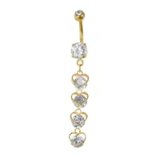 CZ Goldplated Hearts Dangle Belly Ring - 14 Gauge at Spencer's