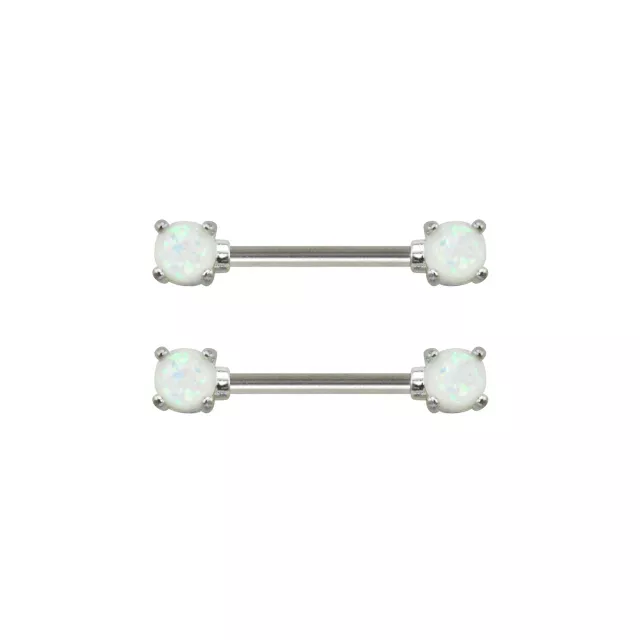 White Opal-Effect Nipple Barbells - 14 Gauge at Spencer's