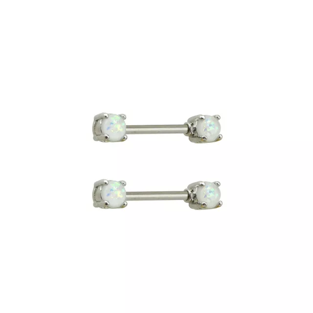 White Opal-Effect Nipple Barbells - 14 Gauge at Spencer's