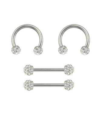 Multi-Pack CZ Nipple Horseshoe Rings and Barbells 2 Pair - 14 Gauge