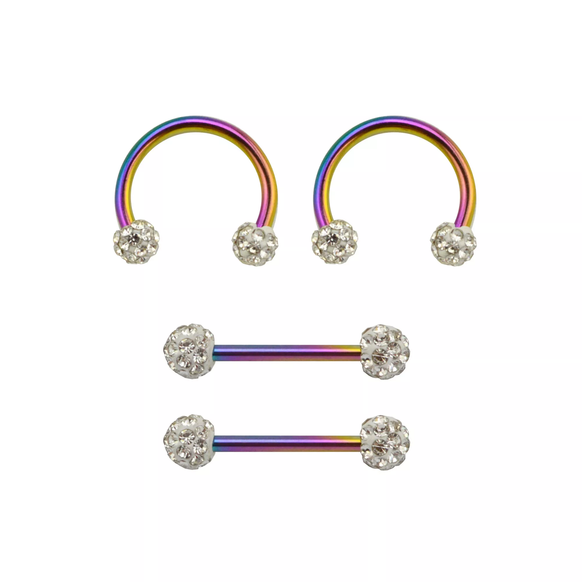 Multi-Pack CZ Oil Slick Nipple Barbells and Horseshoe Rings 2 Pair - 14 Gauge