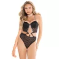 Black Lace Heart Charm Bodysuit at Spencer's