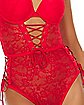 Red Lace-Up Side Tie Bodysuit