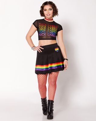 Mesh Rainbow Fuck Labels Crop Top