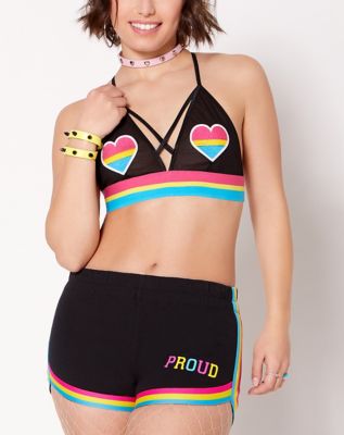Rainbow Striped Pride Heart Bralette - Spencer's