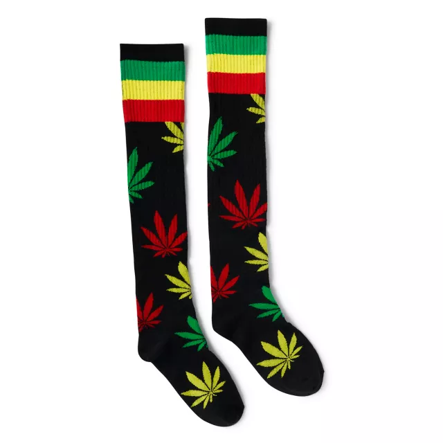Weed Leaf Striped Knee High Socks at Spencer's