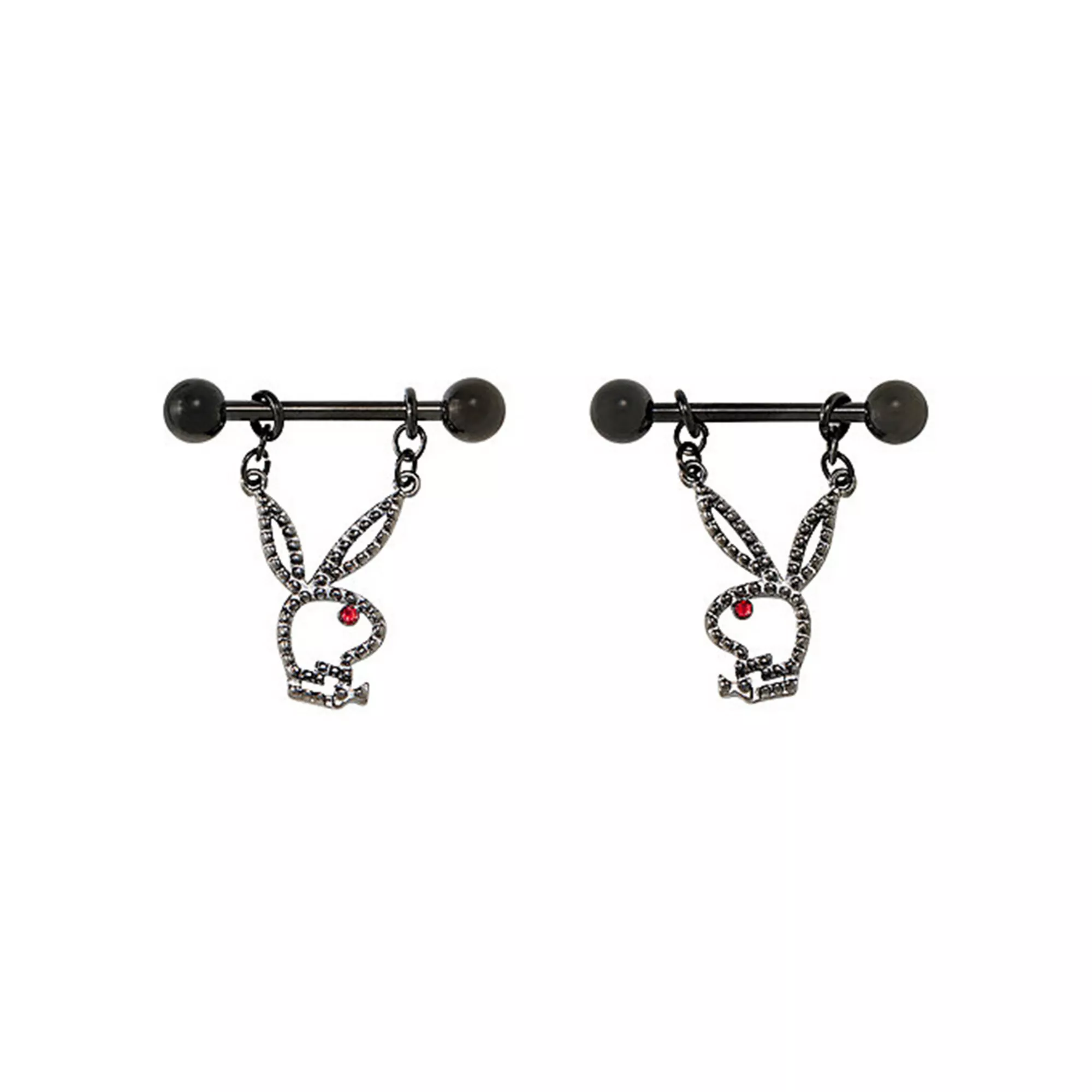 CZ Black Playboy Bunny Dangle Nipple Barbells - 14 Gauge at Spencer's