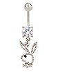 CZ Playboy Bunny Cut Out Dangle Belly Ring - 14 Gauge