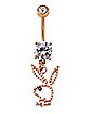 CZ Rose Goldplated Playboy Bunny Cut Out Dangle Belly Ring - 14 Gauge