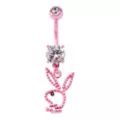 CZ Pink Playboy Bunny Cut Out Dangle Belly Ring - 14 Gauge at Spencer's