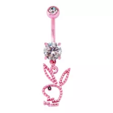 CZ Pink Playboy Bunny Cut Out Dangle Belly Ring - 14 Gauge at Spencer's