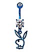 CZ Blue Playboy Bunny Cut Out Dangle Belly Ring - 14 Gauge