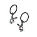 CZ Black Playboy Cutout Hoop Dangle Earrings at Spencer's