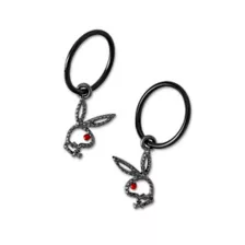 CZ Black Playboy Cutout Hoop Dangle Earrings at Spencer's