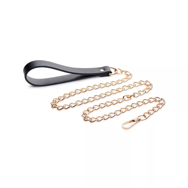 Bondage Collar with Goldtone Chain Leash - Pleasure Bound at Spencer's