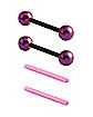 Pink and Black Nipple Barbells with Extra Pins - 14 Gauge