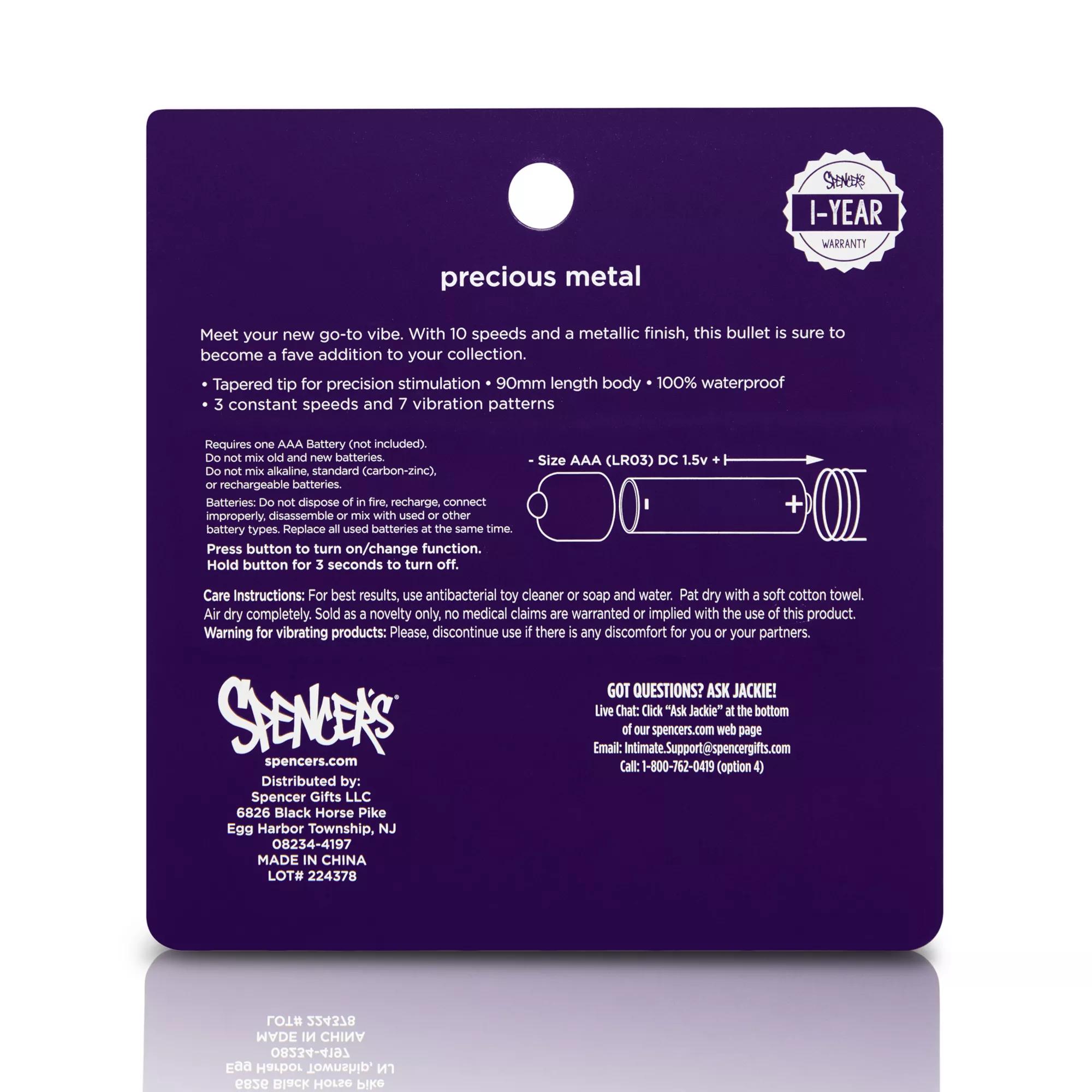 Blue Precious Metal 10-Function Waterproof Bullet Vibrator - 3.5 Inch at Spencer's