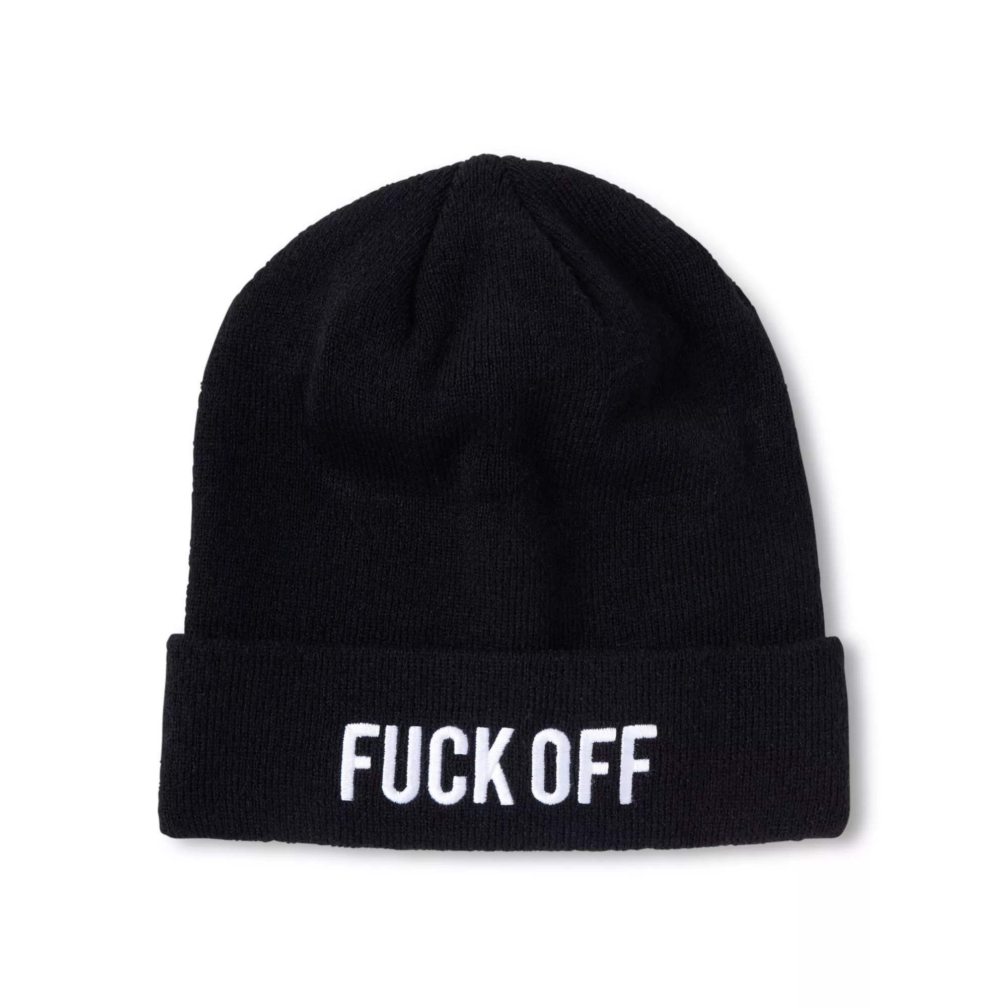 Black Fuck Off Cuff Beanie Hat at Spencer's