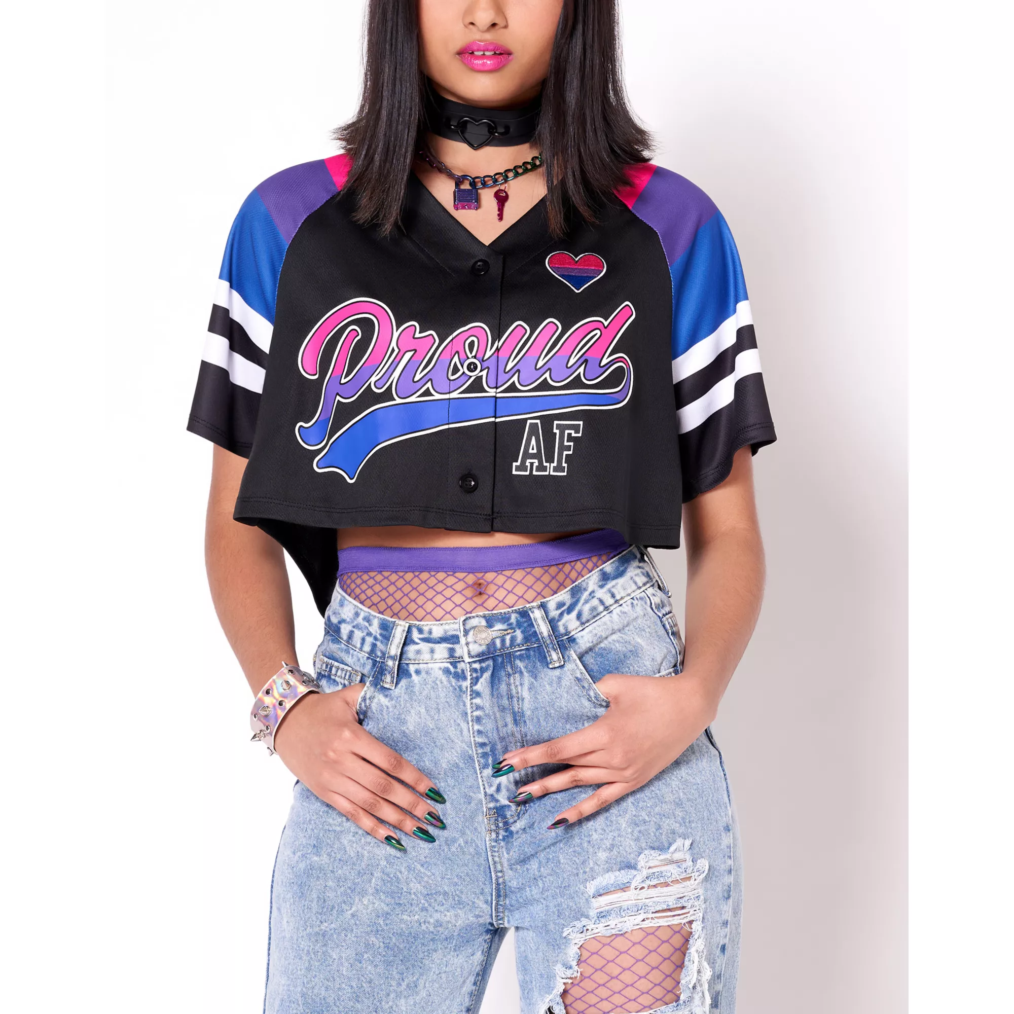 Proud AF Bisexual Pride Crop Top Jersey at Spencer's