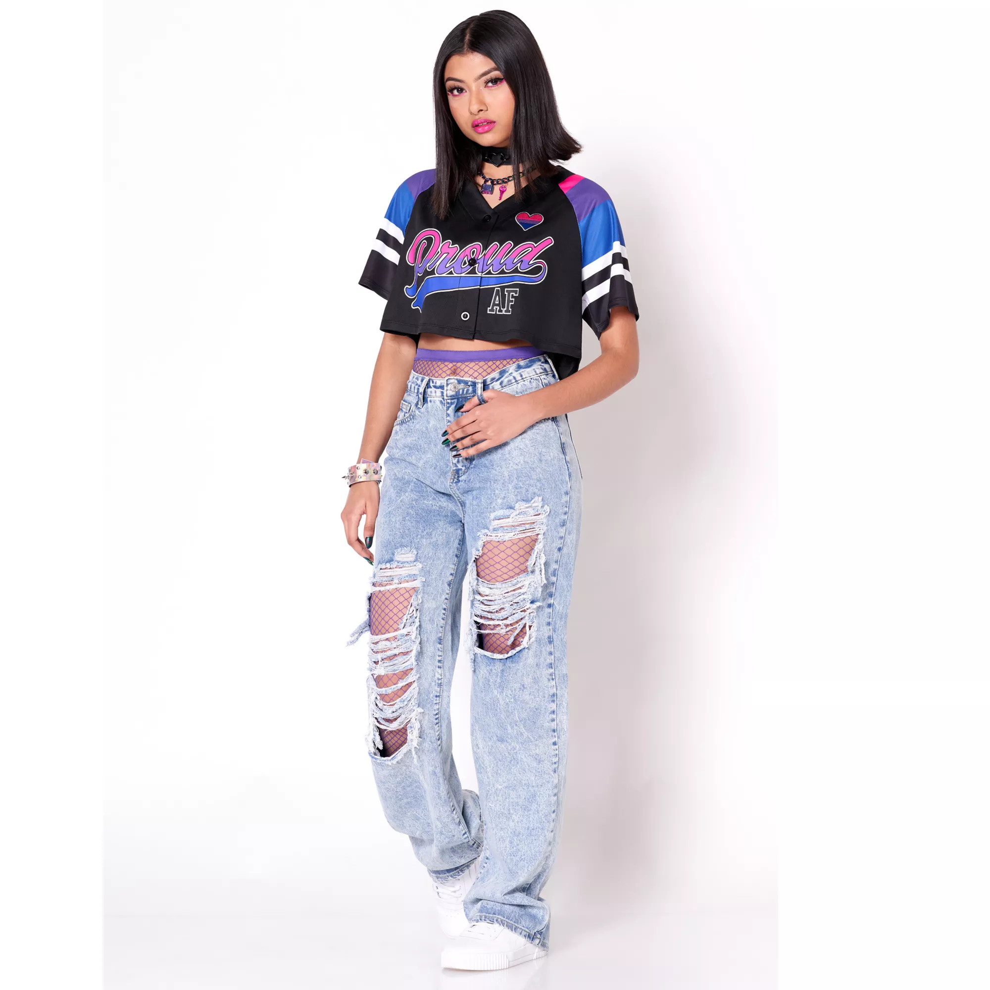 Proud AF Bisexual Pride Crop Top Jersey at Spencer's