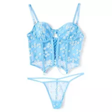 Daisy Printed Cropped Bustier and Thong Panties Set at Spencer's