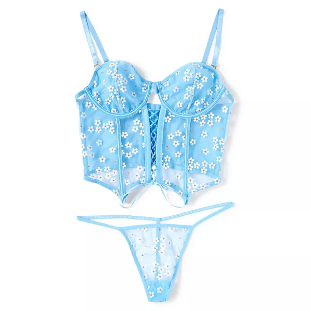 Daisy Printed Cropped Bustier and Thong Panties Set at Spencer's