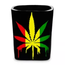 Red Yellow and Green Weed Leaf Shot Glass - 2 oz. at Spencer's