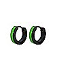 Glow in the Dark Green and Black Huggie Hoop Earrings - 18 Gauge