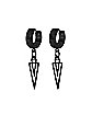 Black Spike Dangle Huggie Hoop Earrings - 18 Gauge