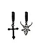 Baphomet and Cross Huggie Dangle Earrings - 18 Gauge