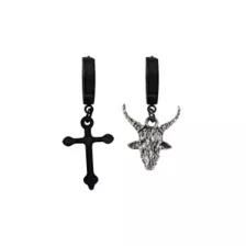Baphomet and Cross Huggie Dangle Earrings at Spencer's
