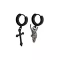 Baphomet and Cross Huggie Dangle Earrings at Spencer's