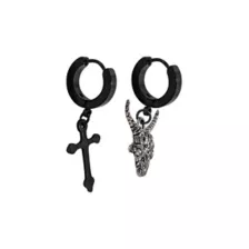 Baphomet and Cross Huggie Dangle Earrings at Spencer's