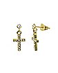 CZ Cluster Goldtone Cross Dangle Earrings - 20 Gauge