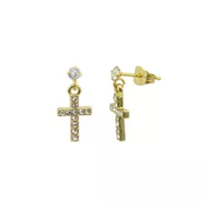 CZ Cluster Goldtone Cross Dangle Earrings - 20 Gauge at Spencer's