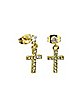 CZ Cluster Goldtone Cross Dangle Earrings - 20 Gauge