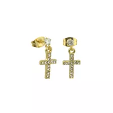 CZ Cluster Goldtone Cross Dangle Earrings - 20 Gauge at Spencer's