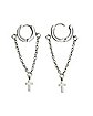 Chain Cross Dangle Hoop Huggie Earrings - 18 Gauge
