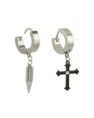Cross and Spike Dangle Huggie Hoop Earrings - 18 Gauge