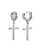 Cross Stud Chain Dangle Huggie Hoop Earrings - 18 Gauge