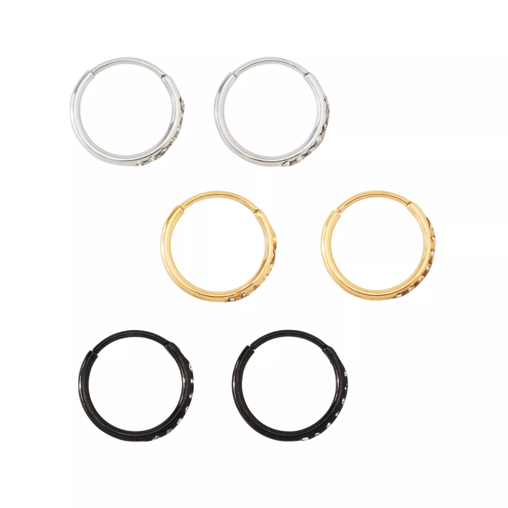 Multi-Pack CZ Black Silver Goldtone Hoop Earrings 6 Pack - 20 Gauge at Spencer's