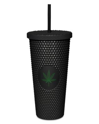 Black Weed Leaf Textured Cup with Straw - 24 oz.