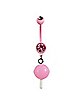 Pink CZ Lollipop Dangle Belly Ring - 14 Gauge