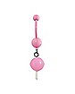 Pink CZ Lollipop Dangle Belly Ring - 14 Gauge