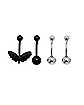 Multi-Pack Round CZ Black Butterfly Belly Rings 4 Pack - 14 Gauge
