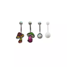 Multi-Pack Mushroom Belly Rings 4 Pack - 14 Gauge at Spencer's